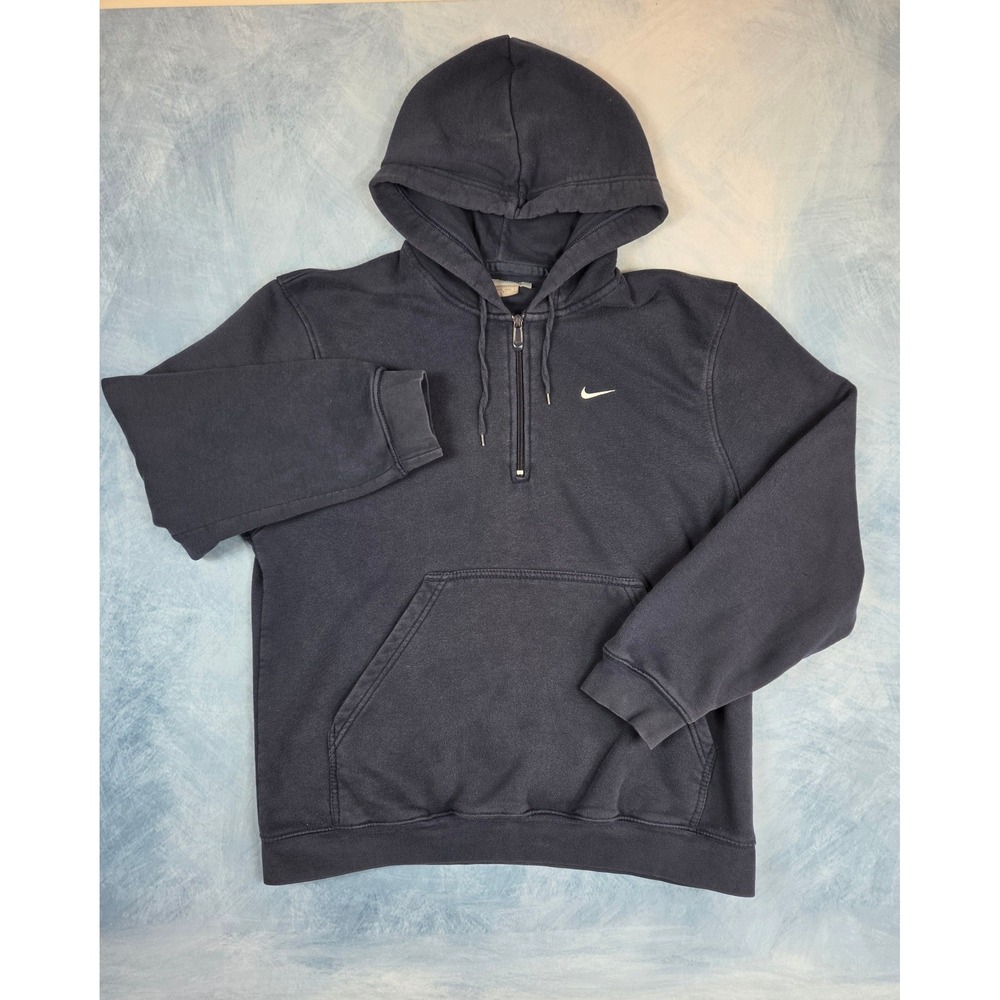 Nike Vintage Men's Quarter Zip Hoodie M Black Mini Swoosh Y2K Fleece